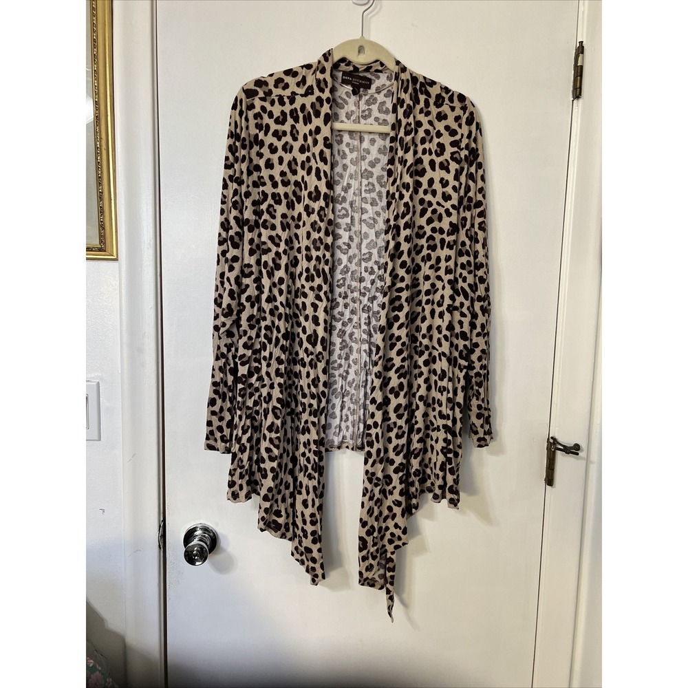 Dana Buchman Womens Plus Sz 3X Brown animal print Open Front Cardigan